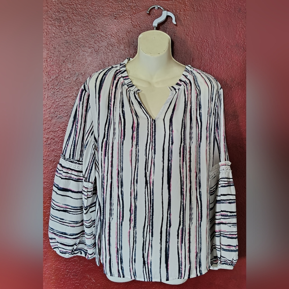 Zac & Rachel Maritime Pink/Navy Stripped Blouse size XL